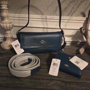 Coach Teal Blue Leather Women's Bag and Wallet NWT